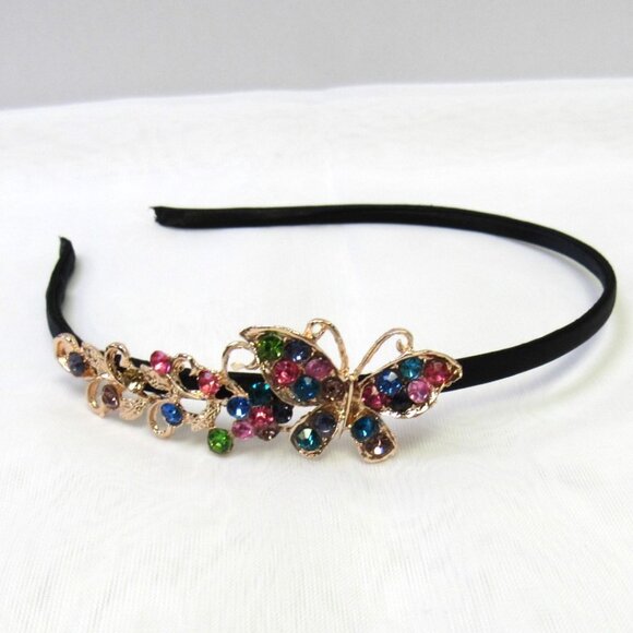 Rose Gold Multicolor Rhinestone Crystal Butterfly Headband New - Picture 1 of 1